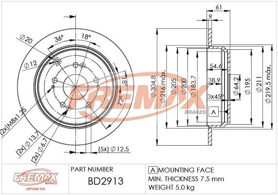 FREMAX BD-2913: Disque de frein Ø: 305mm, plein, Ø: 305mm, revêtu