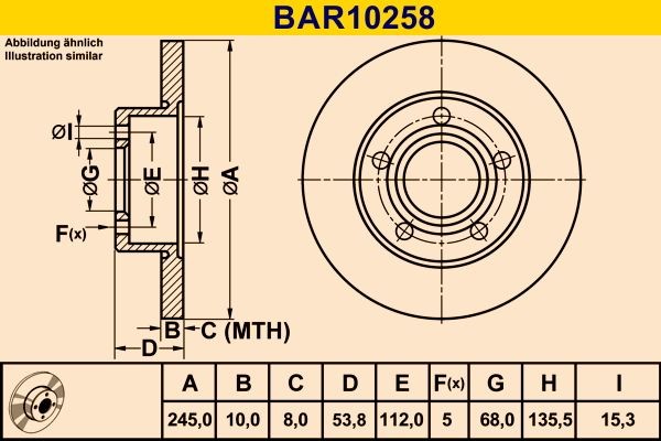 Barum BAR10258: Bremseskive Ø: 245,0mm, fuldstændigt, Ø: 245,0mm