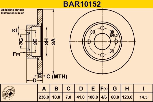 Barum BAR10152: Bremseskive Ø: 236,0mm, fuldstændigt, Ø: 236,0mm