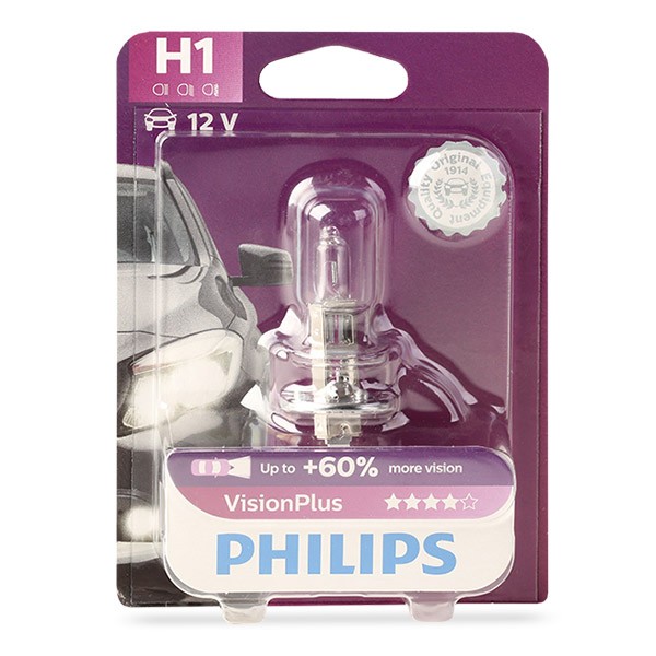 PHILIPS 12258VPB1: Крушка с нагреваема жичка, фар за дълги светлини 12волт, 55W, H1 VisionPlus