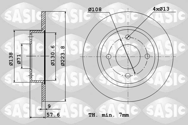 SASIC 2004286J Bremsscheibe Hinterachse, Ø: 224mm, voll, Ø: 224mm