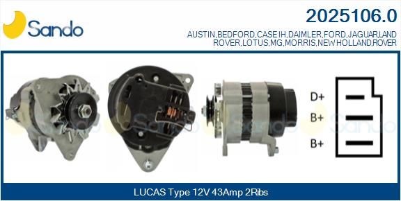 SANDO 2025106.0: Alternador 43A, com regulador integrado