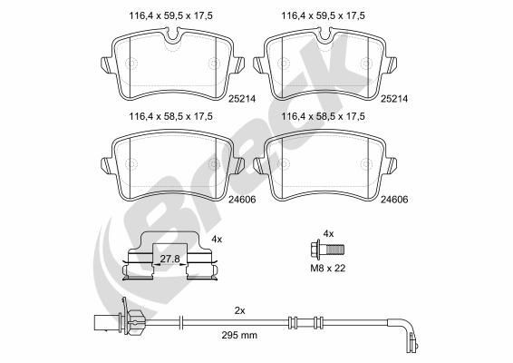 BRECK 25214 00 554 00: Bremsbeläge mit Zubehör, mit Distanzscheibe, mit Bremssattelschrauben