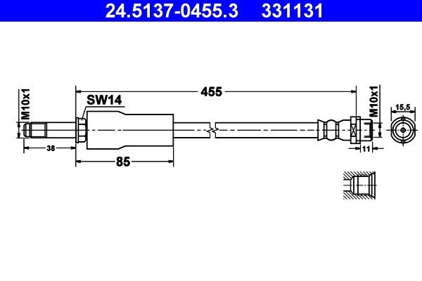 ATE 24.5137-0455.3: Flexible de frein 455mm