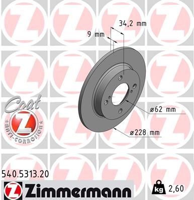 ZIMMERMANN 540.5313.20: Bremsscheibe Hinterachse, Ø: 228mm, voll, Ø: 228mm, beschichtet COAT Z