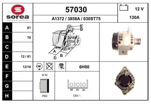 EAI 57030: Alternador 130A, com regulador integrado