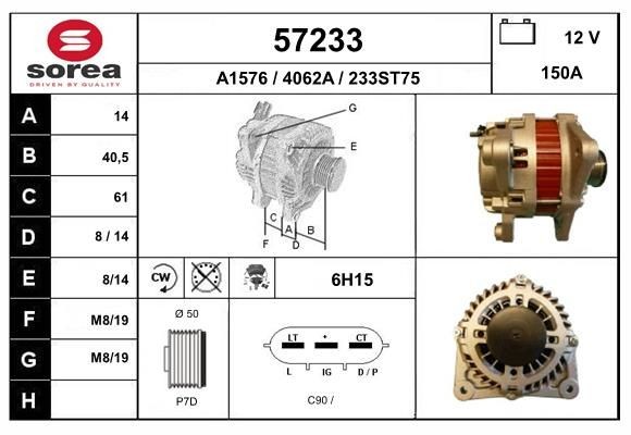EAI 57233: Alternador 150A, com regulador integrado