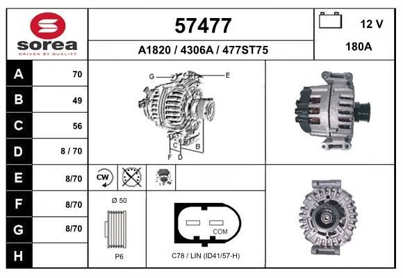 EAI 57477: Alternador 180A, com regulador integrado