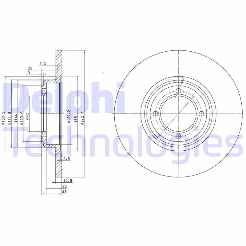 DELPHI BG2114: Brzdový kotúč Ø: 273mm, plný, Ø: 273mm