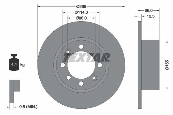 TEXTAR 92010000: Disco de freno Ø: 269mm, macizo, Ø: 269mm, sin buje de rueda, sin perno de sujeción de rueda