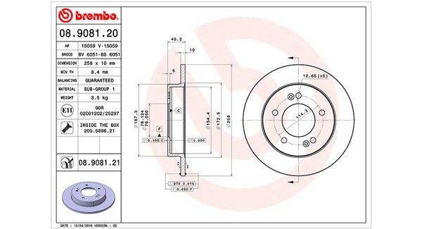 MAGNETI MARELLI 360406114200: Brzdový kotúč Ø: 258mm, plný, Ø: 258mm, nepotiahnutý, so skrutkami