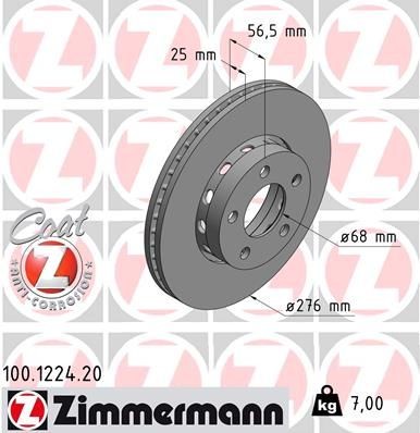 ZIMMERMANN 100.1224.20: Bromsskiva framaxel, Ø: 276mm, externt ventilerad, Ø: 276mm, belagd COAT Z