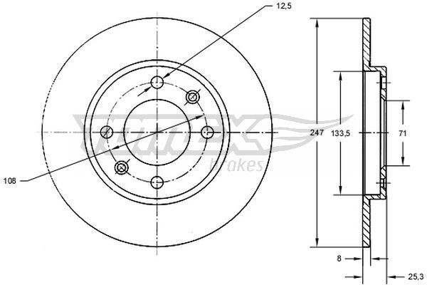 TOMEX brakes TX 71-53: Féktárcsa hátsótengely, Ø: 247mm, tele, Ø: 247mm, lakkozott