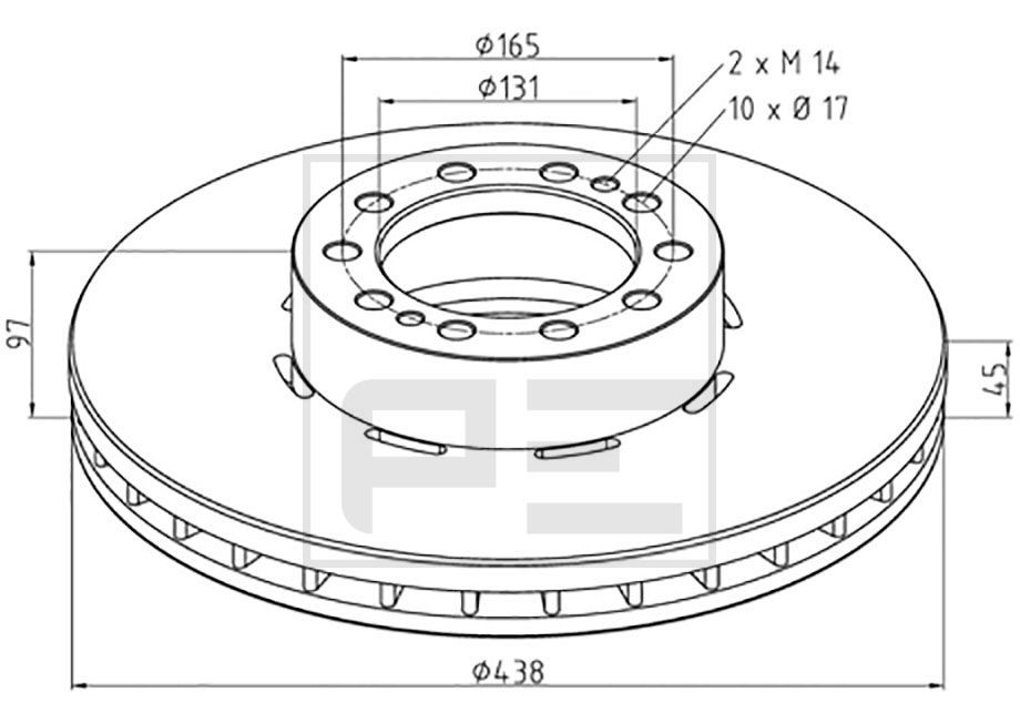 PETERS ENNEPETAL 256.010-00A: Bromsskiva Fram, Ø: 438mm, ventilerad invändigt, Ø: 438mm