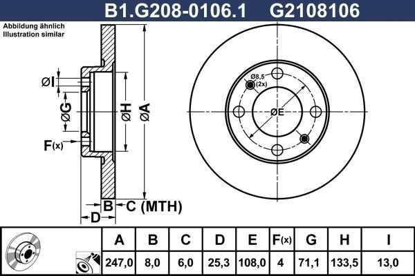 GALFER B1.G208-0106.1: Bremseskive Ø: 247,0mm, fuldstændigt, Ø: 247,0mm, coatet