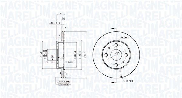 MAGNETI MARELLI 360406132201: Disco de freno Ø: 234mm, ventilación interna, Ø: 234mm