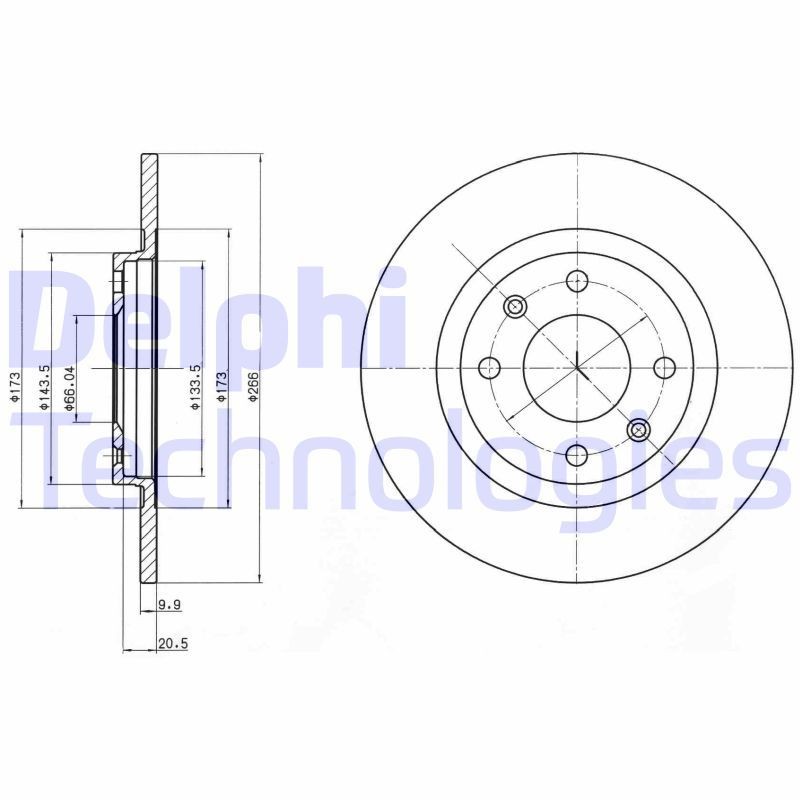 DELPHI BG2308: Disco de freno Ø: 266mm, macizo, Ø: 266mm, aceitado