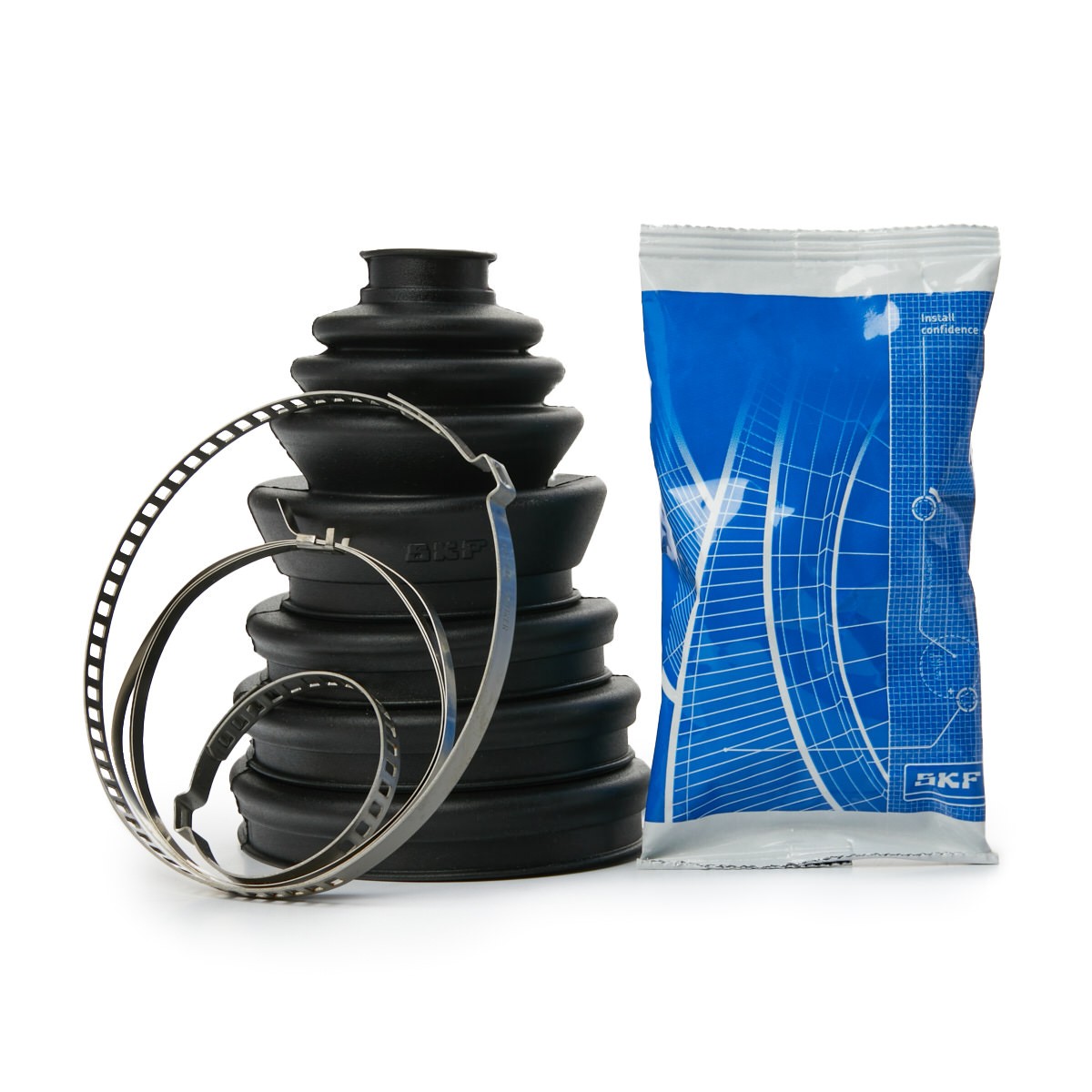 SKF VKJP 01001 S: Putekļusargu komplekts, Piedziņas vārpsta ar skavām