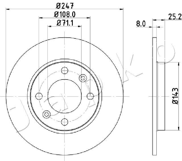 JAPKO 610615: Bremseskive bagaksel, Ø: 247mm, fuldstændigt, Ø: 247mm