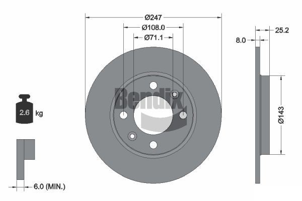 BENDIX Braking BDS1103: Féktárcsa Ø: 247mm, tele, Ø: 247mm, bevonatolt, kerékagy nélkül, kerékcsapágy nélkül, kerékrögzítő csavar nélkül