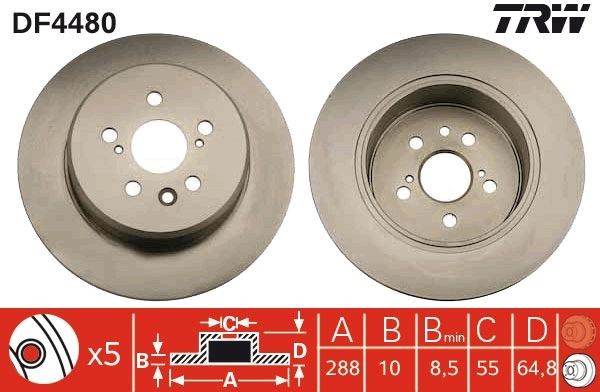 TRW DF4480: Piduriketas Ø: 288mm, täis, Ø: 288mm, värvitud