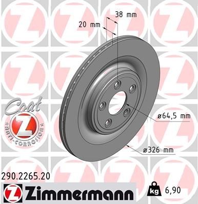 ZIMMERMANN 290.2265.20: Disco de freno Eje trasero, Ø: 326mm, ventilación interna, Ø: 326mm, revestido COAT Z