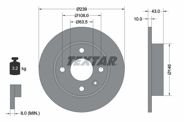TEXTAR 92050900: Piduriketas Ø: 239mm, täis, Ø: 239mm, ilma rattakeskmeta, ilma rattalaagrita, ilma rattakinnituspoltideta
