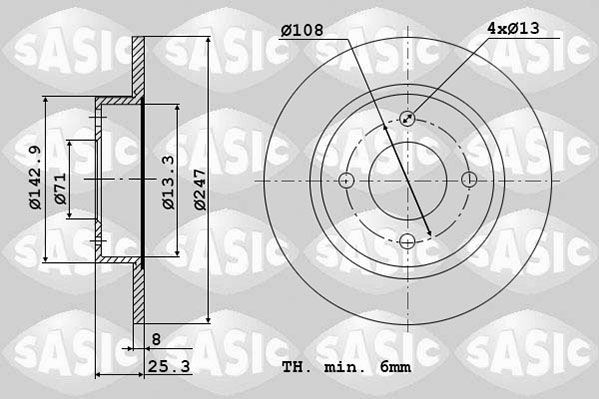 SASIC 2464G64J: Féktárcsa hátsótengely, Ø: 247mm, tele, Ø: 247mm