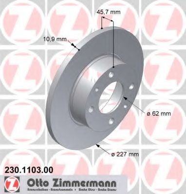 ZIMMERMANN 230.1103.00: Brzdový kotouč R: 227mm, plný, R: 227mm