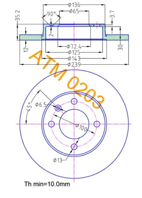 MIKODA 0203: Brzdový kotouč R: 239mm, plný, R: 239mm