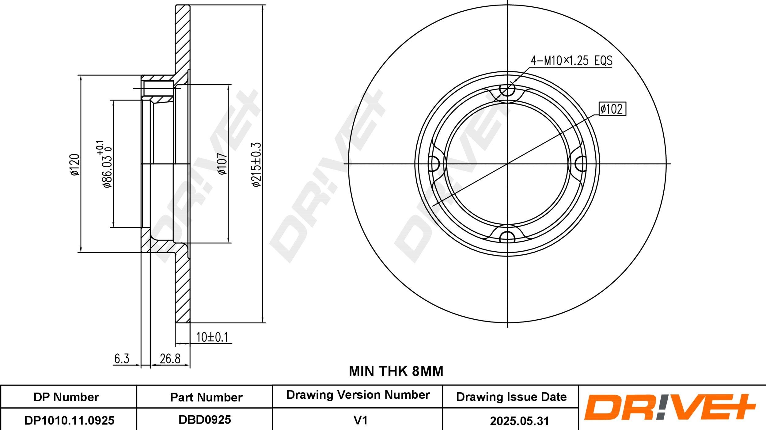 Dr!ve+ DP1010.11.0925: Disco de freno Eje delantero, Ø: 215mm, macizo, Ø: 215mm