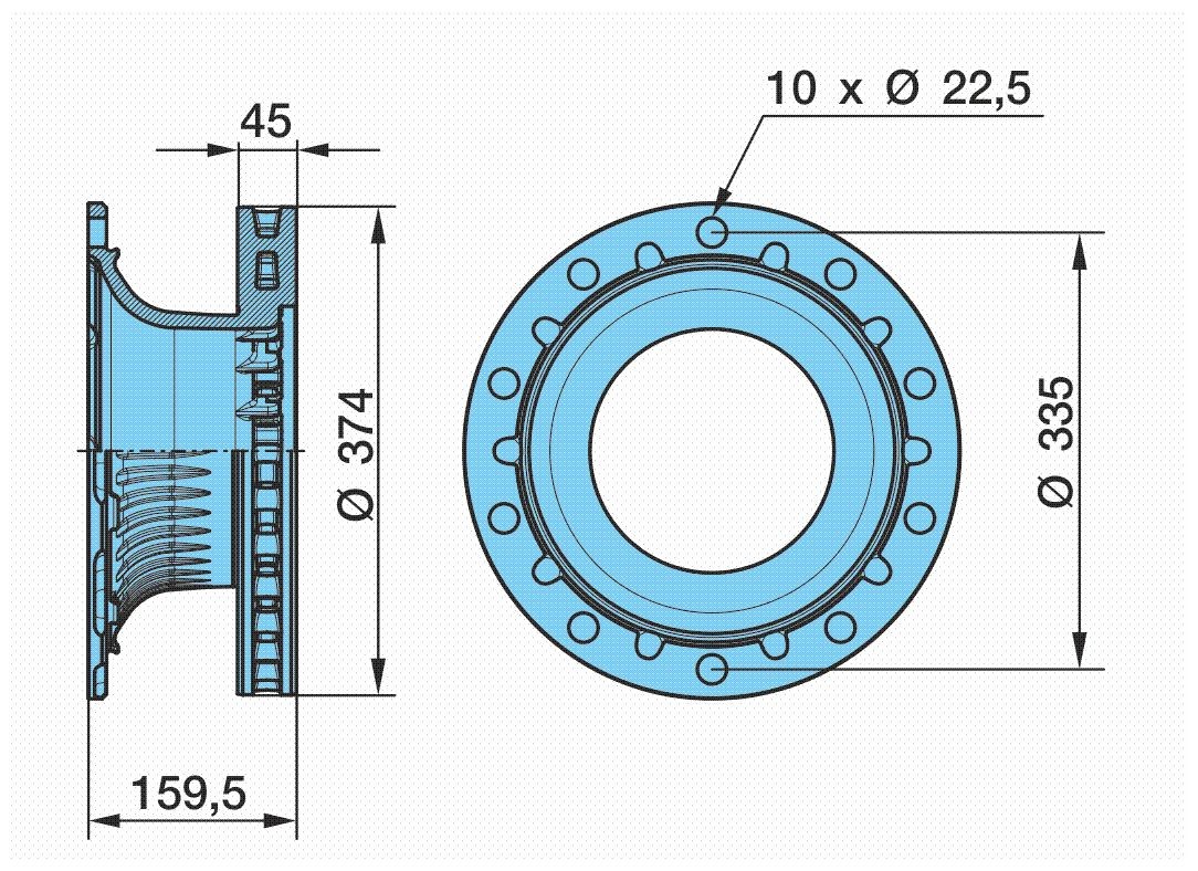 BPW 03.088.34.21.7: Bromsskiva Ø: 374mm, ventilerad invändigt