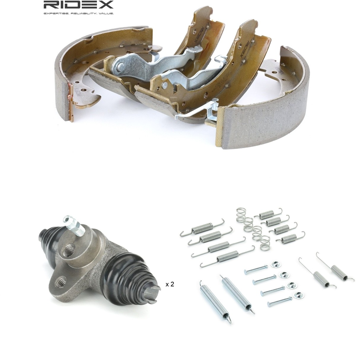 RIDEX 3859B0080: Kit frenos, disco de tambor Eje trasero, con cilindro de freno de rueda, con accesorios