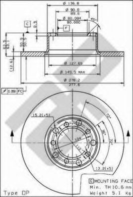 METZGER 10014: Piduriketas Ø: 278mm, täis, CST216