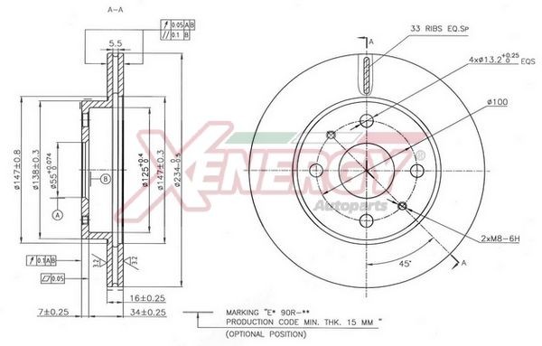 AP XENERGY X602799: Disco de freno Eje delantero, Ø: 234mm, ventilado, Ø: 234mm