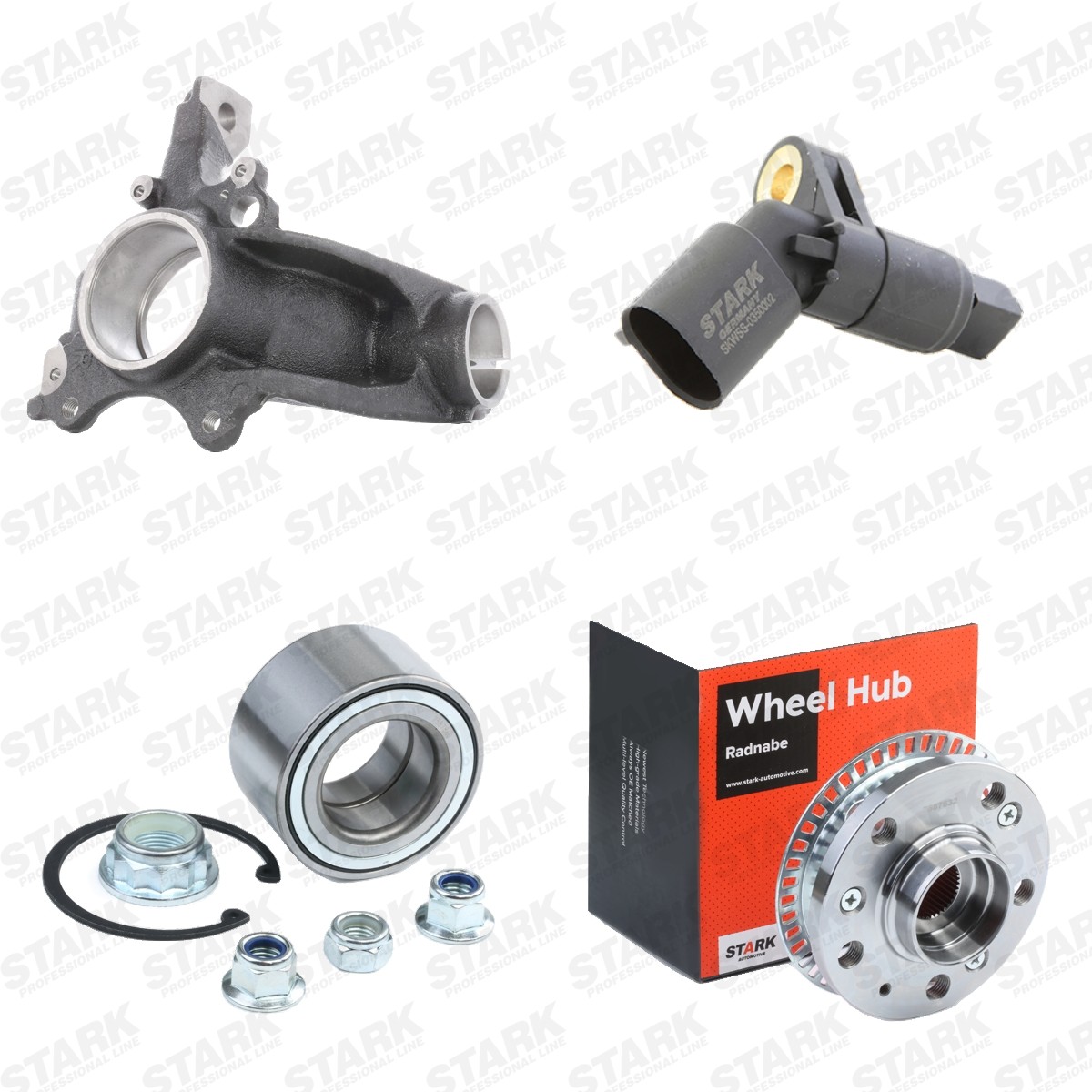 STARK SKSAW-2370144 Achsschenkel Vorderachse rechts, mit Radnabe, mit Radlager, mit Sensor, Raddrehzahl