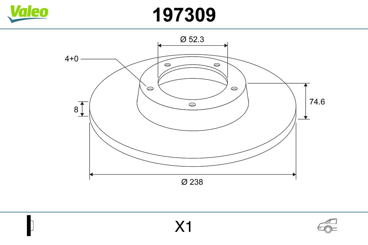 VALEO 197309: Disco de freno Eje trasero, Ø: 238mm, macizo, Ø: 238mm, sin anillo sensor ABS, sin cojimete rueda incorporado