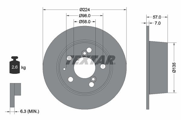 TEXTAR 92014300: Brzdový kotouč R: 224mm, plný, R: 224mm, bez náboje kola, bez ložiska (kola), bez šroubů vozidlového kola