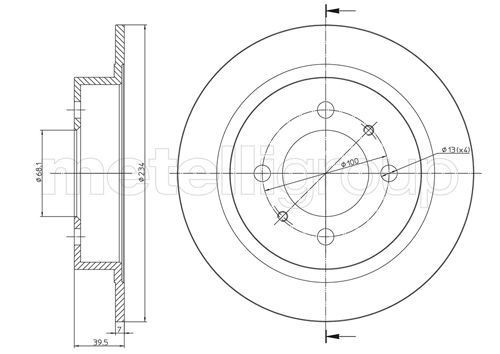METELLI 23-0661: Δισκόπλακα Ø: 234,0mm, πλήρες, Ø: 234,0mm