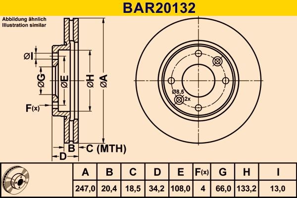 Barum BAR20132: Féktárcsa Ø: 247,0mm, Szellőztetett, Ø: 247,0mm