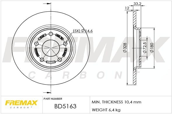 FREMAX BD-5163: Bromsskiva Ø: 328mm, full, Ø: 328mm, delbelagd