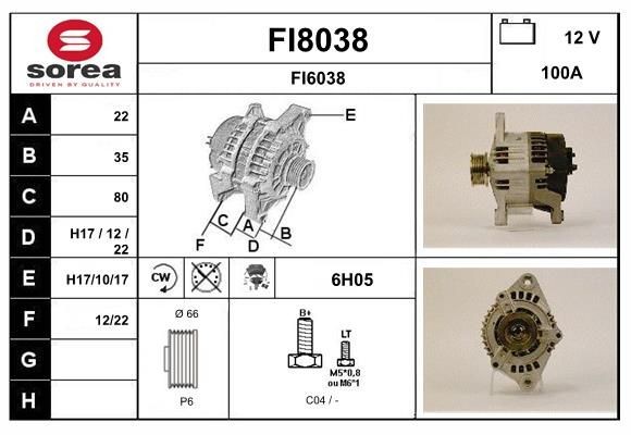 SNRA FI8038: Alternador 100A, con regulador incorporado