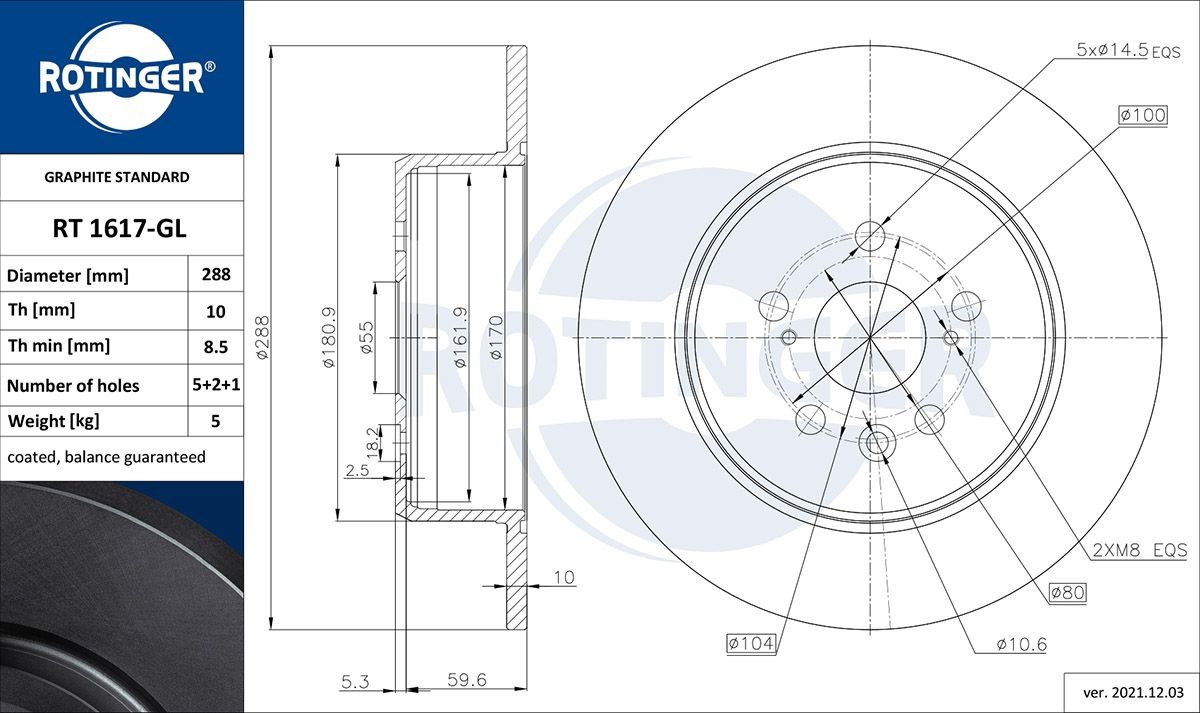 ROTINGER RT 1617-GL: Piduriketas GRAPHITE LINE Tagasild, Ø: 288mm, täis, Ø: 288mm, tsingitud