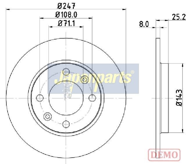 JAPANPARTS DP-0615C: Bremseskive bagaksel, Ø: 247mm, fuldstændigt, Ø: 247mm, lakeret
