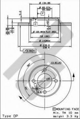 METZGER 10073: Brzdový kotouč R: 239mm, plný, se sadou pojistných šroubů, CST216