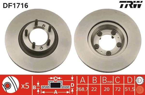 TRW DF1716: Disco de freno Ø: 269mm, ventilado, Ø: 269mm