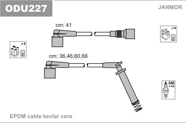 JANMOR ODU227: Augstsprieguma vadu komplekts EPDM (Ethylen-Propylen-Dien-Kautschuk), 360mm