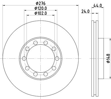 DON CVD584: Bremsscheibe Ø: 276mm, innenbelüftet, Ø: 276mm, ohne Radnabe, ohne Radlager, ohne Radbefestigungsbolzen
