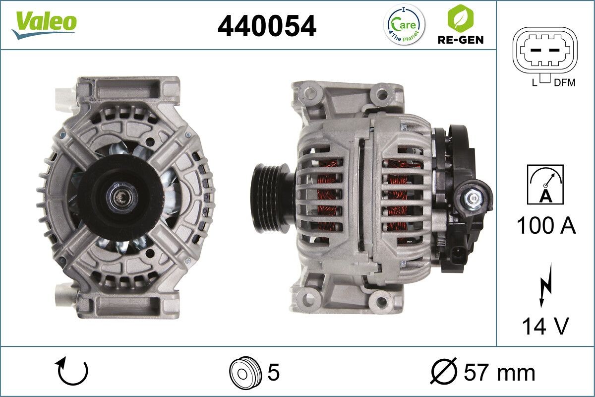 VALEO 440054: Laturi 100A, REMANUFACTURED PREMIUM
