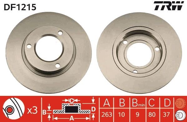 TRW DF1215: Disco de freno Ø: 263mm, macizo, Ø: 263mm